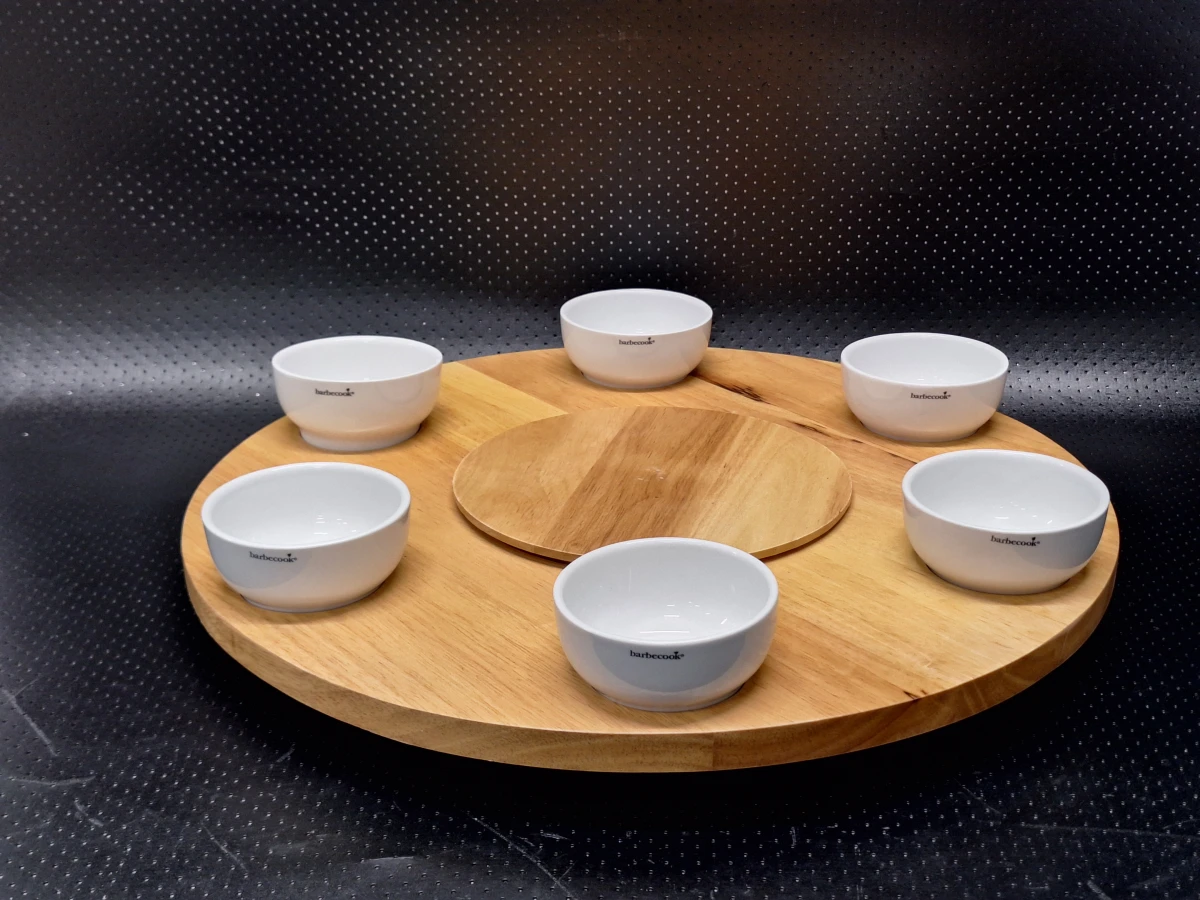 Barbecook Amica houten draaiplateau met 6 porseleinen kommetjes - foto 3