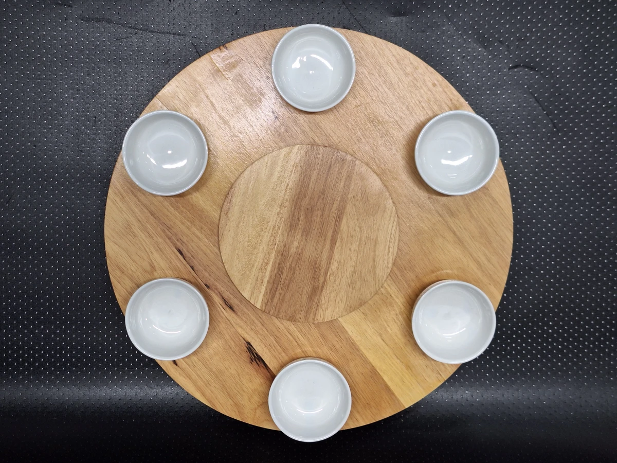 Barbecook Amica houten draaiplateau met 6 porseleinen kommetjes - foto 5
