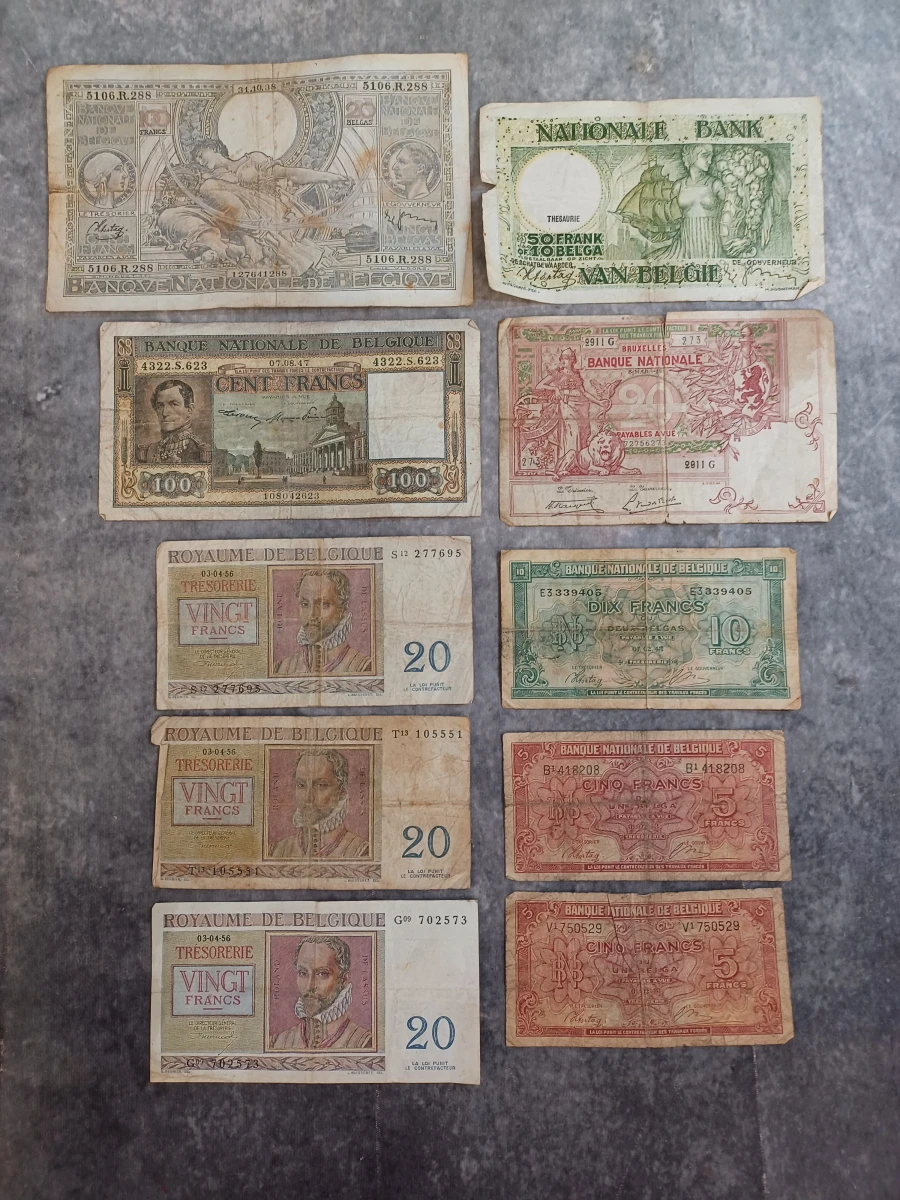 Lot van 10 historische belgische bankbiljetten - Belgische Frank en Belga - Jaren '30 - '50 - foto 2