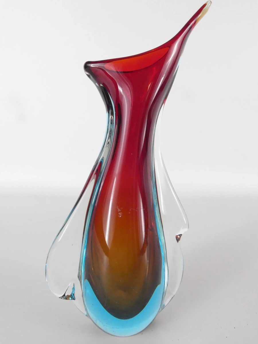 Murano Stijl Glazen Vaas met Rode Kern | Vintage Art Glass - foto 2