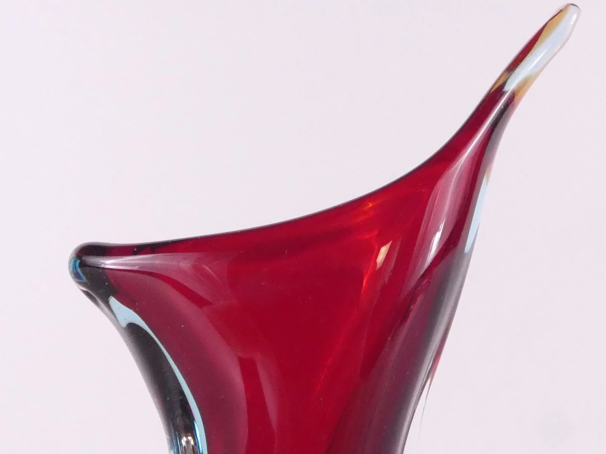Murano Stijl Glazen Vaas met Rode Kern | Vintage Art Glass - foto 3