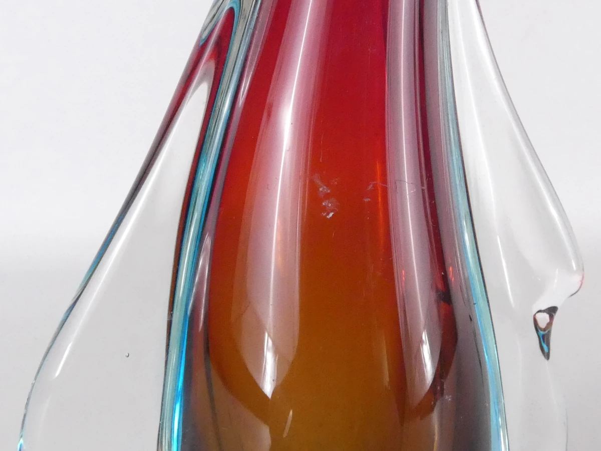 Murano Stijl Glazen Vaas met Rode Kern | Vintage Art Glass - foto 4