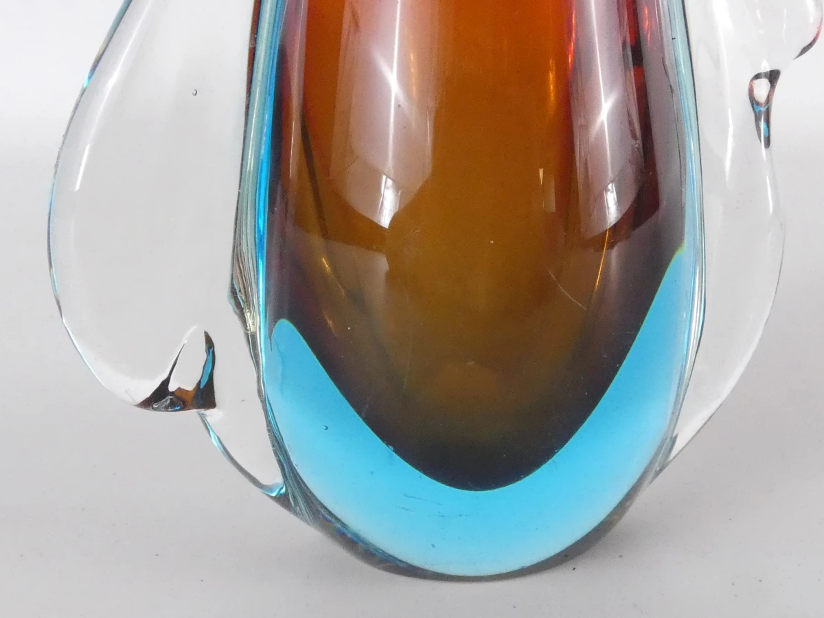 Murano Stijl Glazen Vaas met Rode Kern | Vintage Art Glass - foto 5