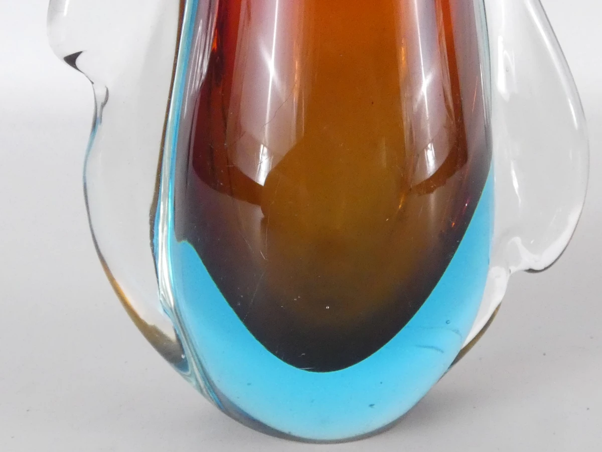 Murano Stijl Glazen Vaas met Rode Kern | Vintage Art Glass - foto 6