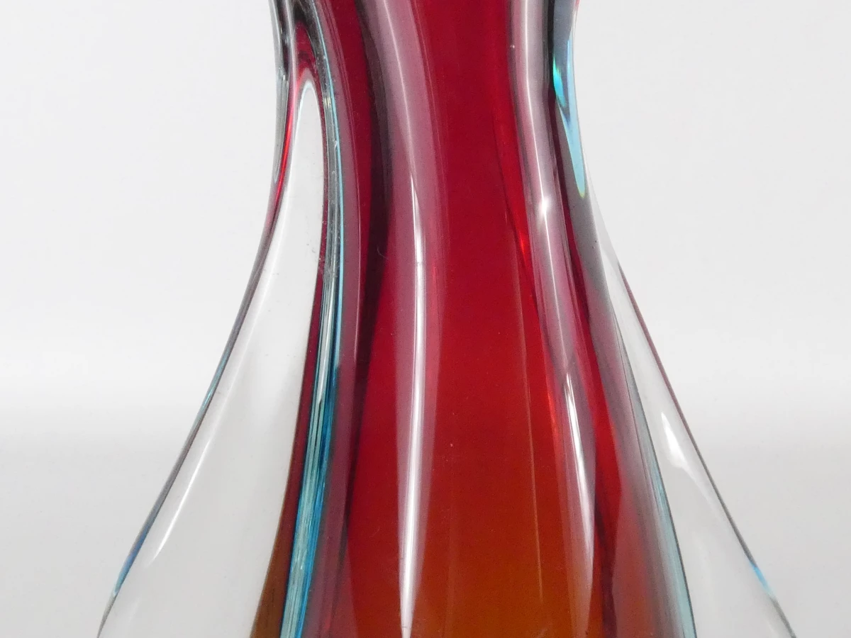 Murano Stijl Glazen Vaas met Rode Kern | Vintage Art Glass - foto 7