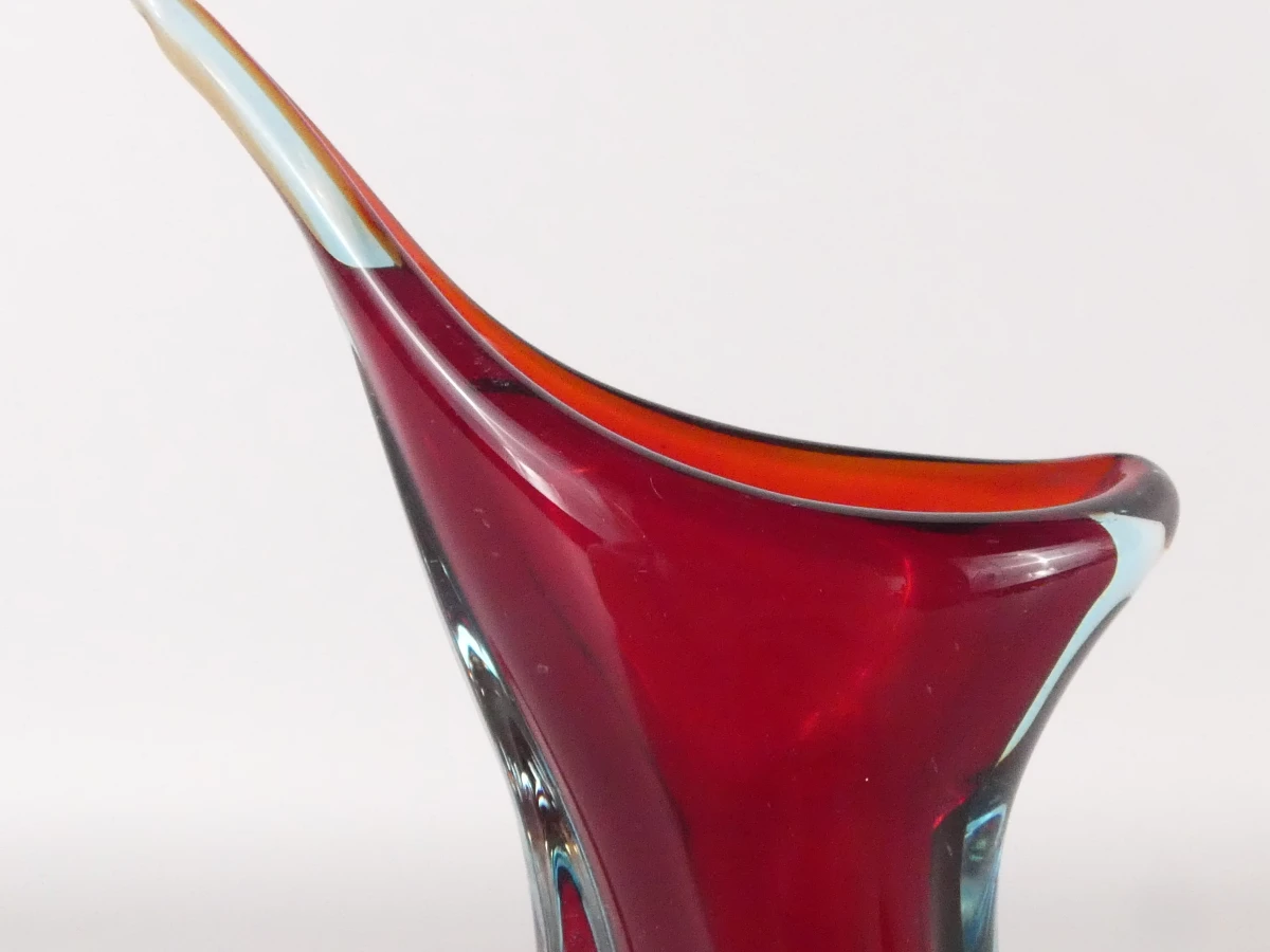 Murano Stijl Glazen Vaas met Rode Kern | Vintage Art Glass - foto 8