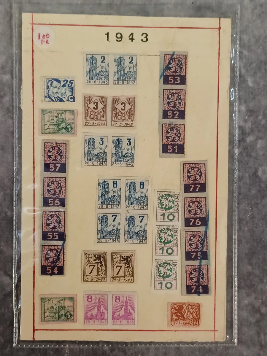 Verzameling historische Belgische fiscale zegels en opdrukken (1941–1943) - foto 7