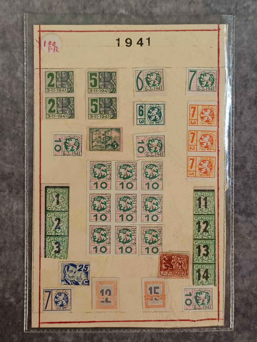 Verzameling historische Belgische fiscale zegels en opdrukken (1941–1943) - foto 3