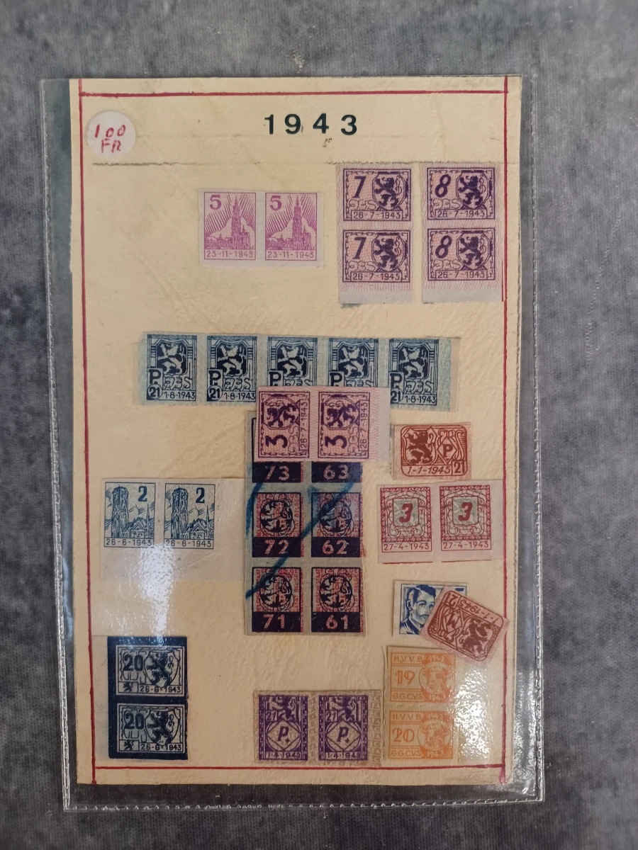 Verzameling historische Belgische fiscale zegels en opdrukken (1941–1943) - foto 8