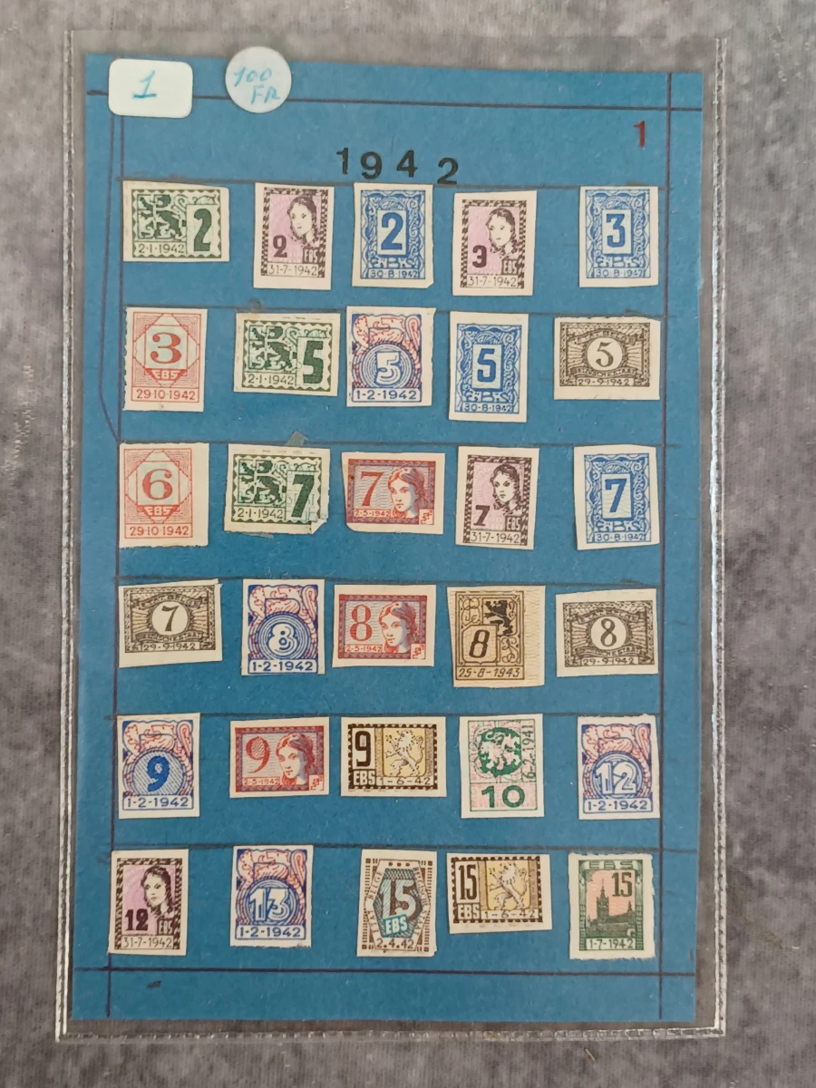 Verzameling historische Belgische fiscale zegels en opdrukken (1941–1943) - foto 6