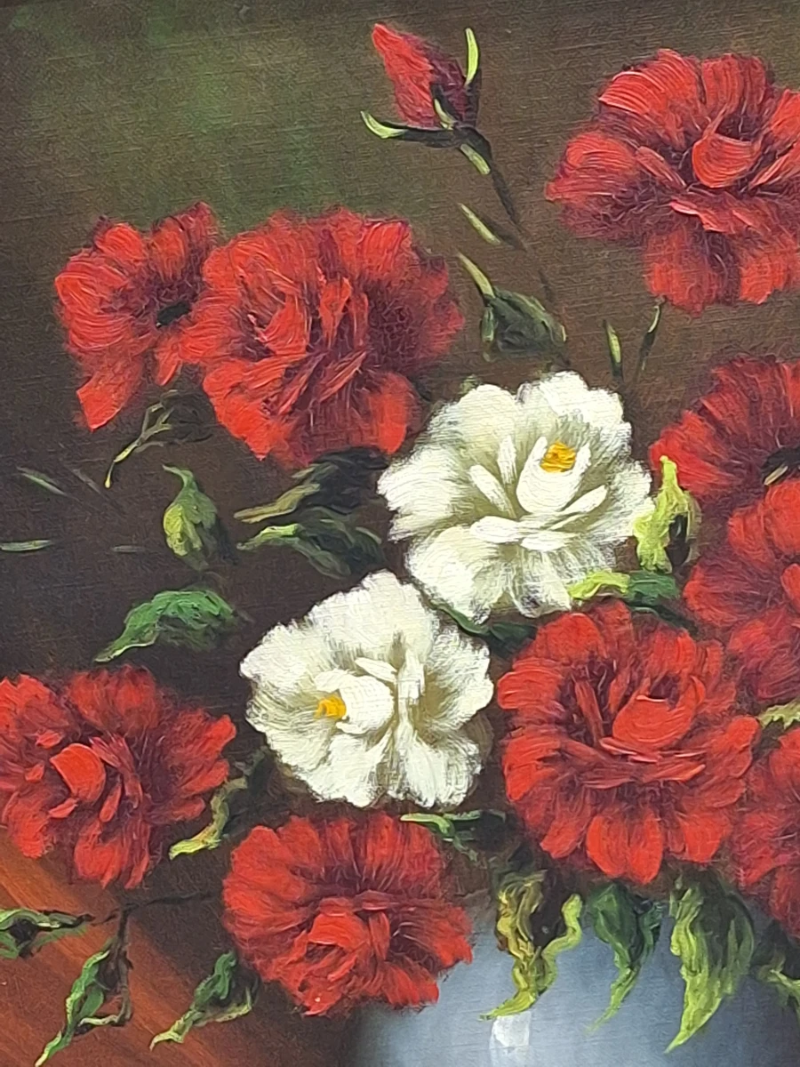 Klassiek pronkstilleven met fazant, bloemen en fruit - olieverf op doek - M.S. Dufour - foto 11