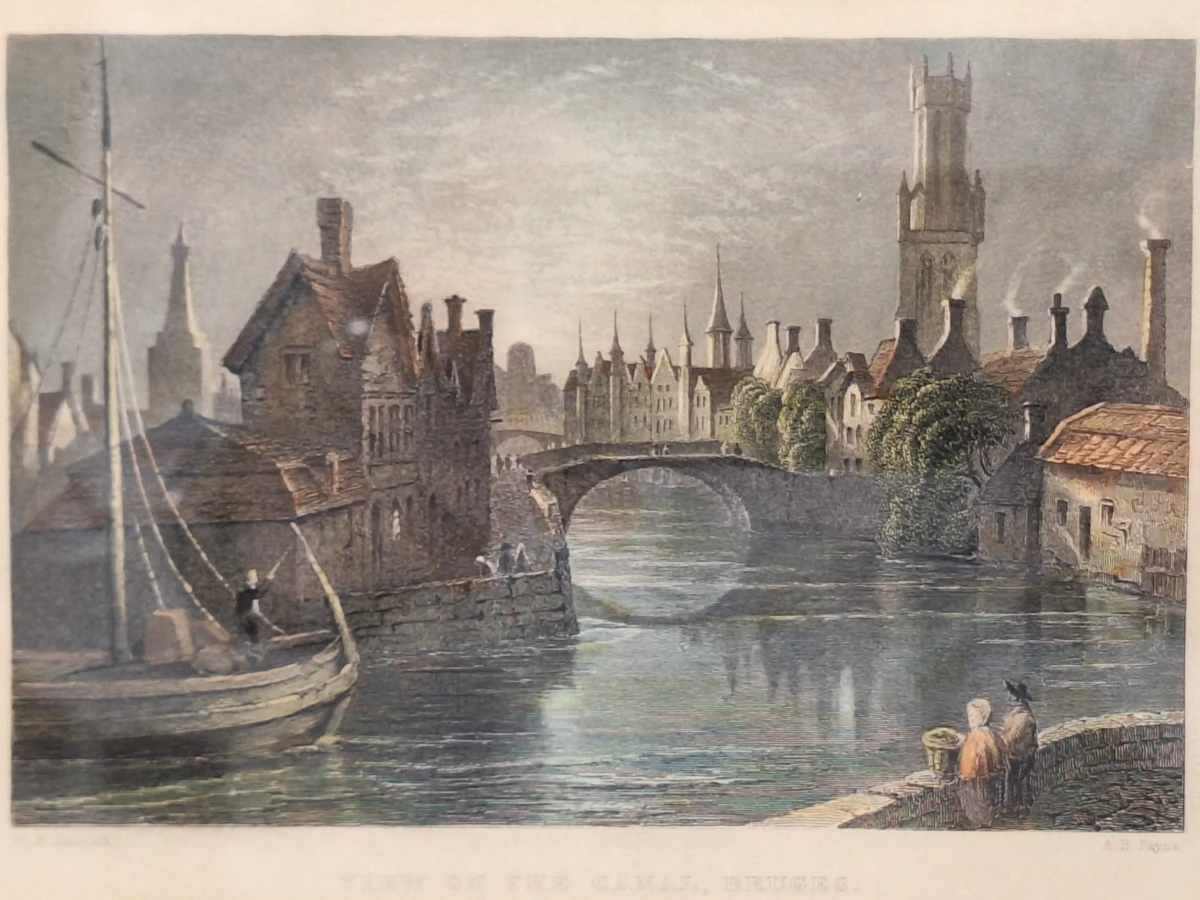 Twee antieke staalgravures van Brugge - handgekleurd, ca. 1830 - William Henry Bartlett - foto 16