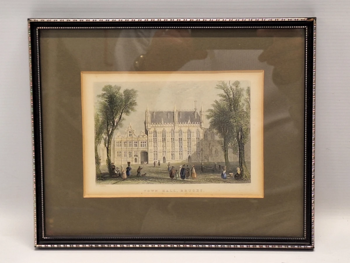 Twee antieke staalgravures van Brugge - handgekleurd, ca. 1830 - William Henry Bartlett - foto 2