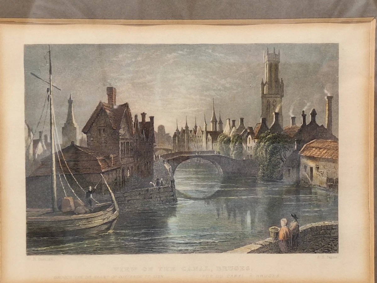 Twee antieke staalgravures van Brugge - handgekleurd, ca. 1830 - William Henry Bartlett - foto 15