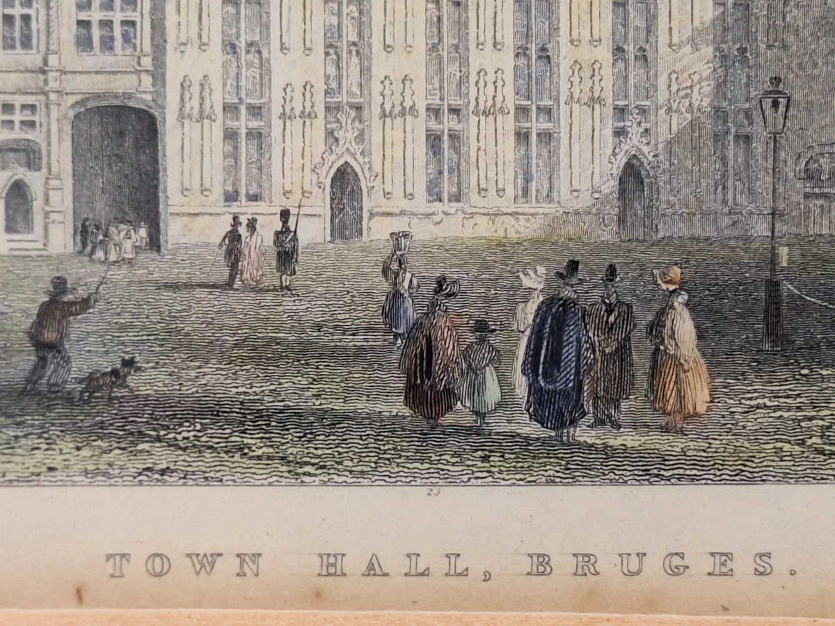 Twee antieke staalgravures van Brugge - handgekleurd, ca. 1830 - William Henry Bartlett - foto 5