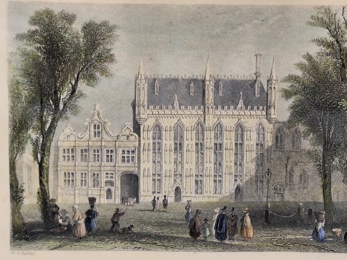 Twee antieke staalgravures van Brugge - handgekleurd, ca. 1830 - William Henry Bartlett - foto 4