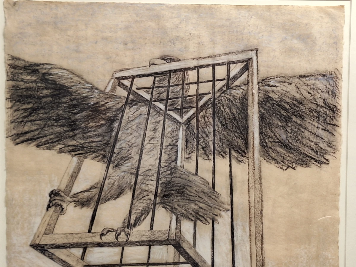 Fons De Vogelaere - Gekooide roofvogel - gemengde techniek, gesigneerd en gedateerd 1998 - Fons De Vogelaere - foto 4