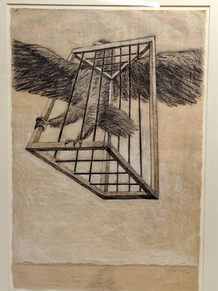 Fons De Vogelaere - Gekooide roofvogel - gemengde techniek, gesigneerd en gedateerd 1998 - Fons De Vogelaere - foto 2