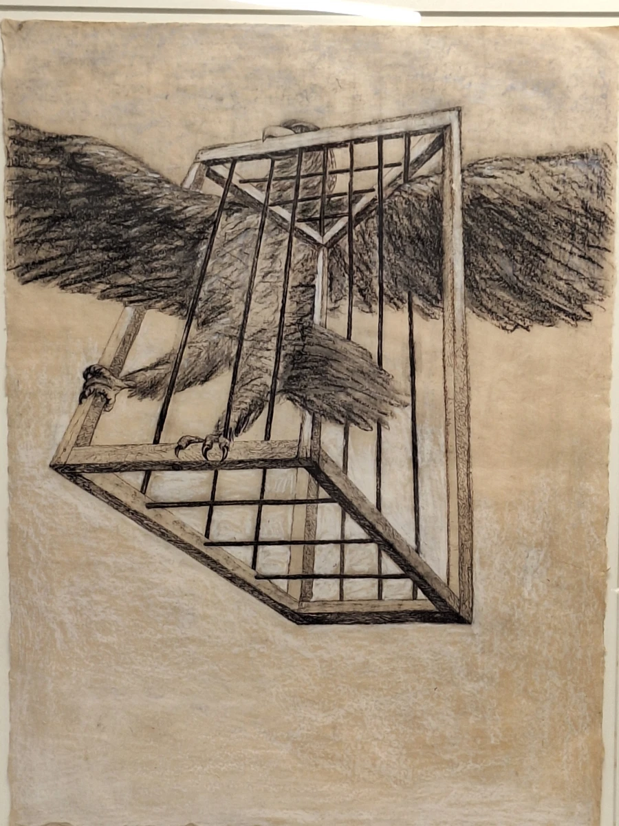 Fons De Vogelaere - Gekooide roofvogel - gemengde techniek, gesigneerd en gedateerd 1998 - Fons De Vogelaere - foto 3