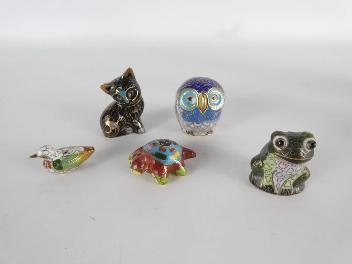 Set van 10 Cloisonné miniatuur vazen en beeldjes - foto 2