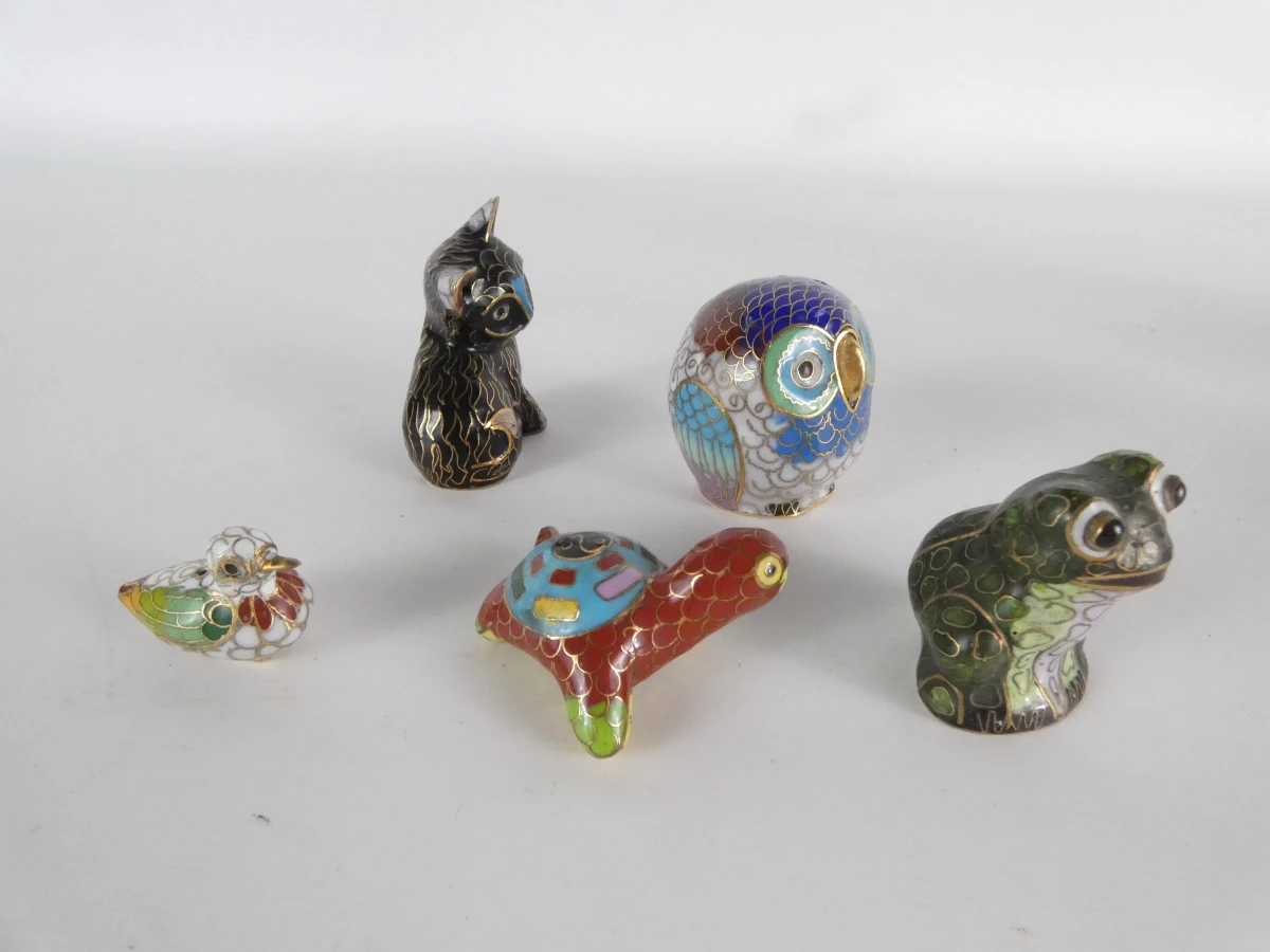 Set van 10 Cloisonné miniatuur vazen en beeldjes - foto 3