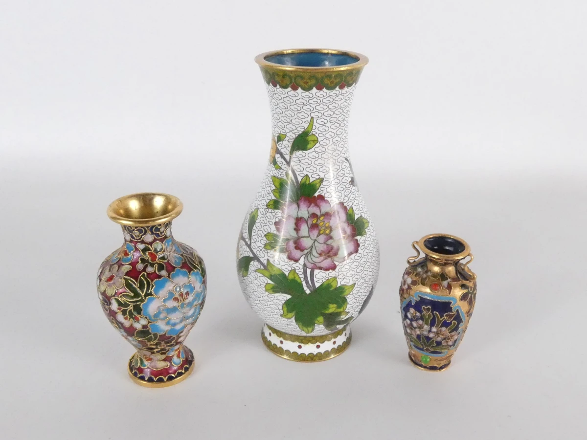 Set van 10 Cloisonné miniatuur vazen en beeldjes - foto 8