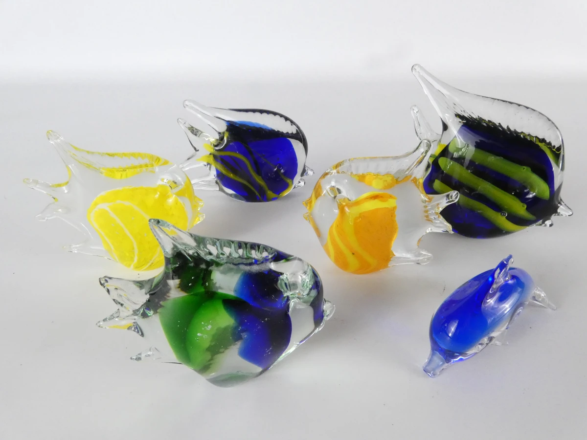 Set van zes handgemaakte glazen zeedieren – kavel bij De Kringwinkel, Heverlee