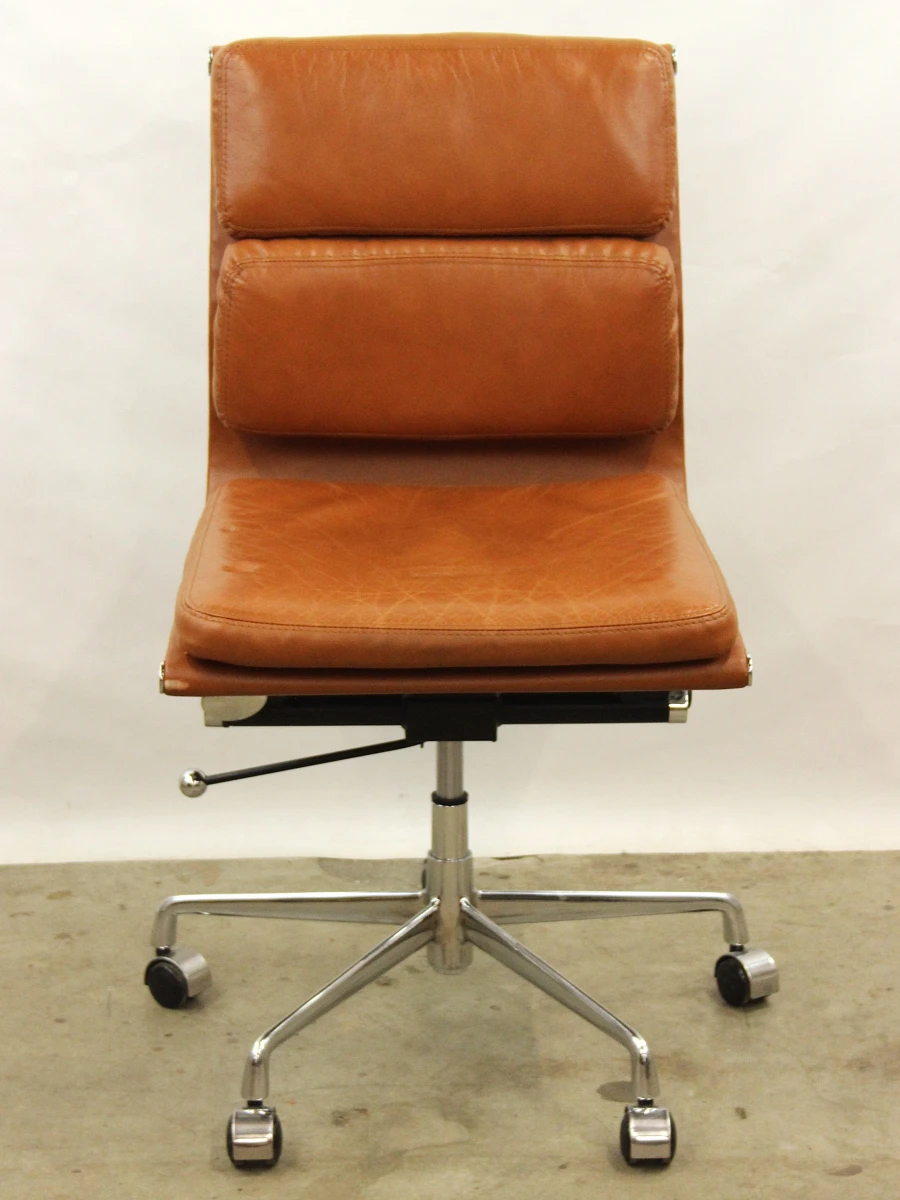 Vintage cognackleurige leren bureaustoel op chroom onderstel – verstelbaar – jaren 60/70 stijl - foto 3