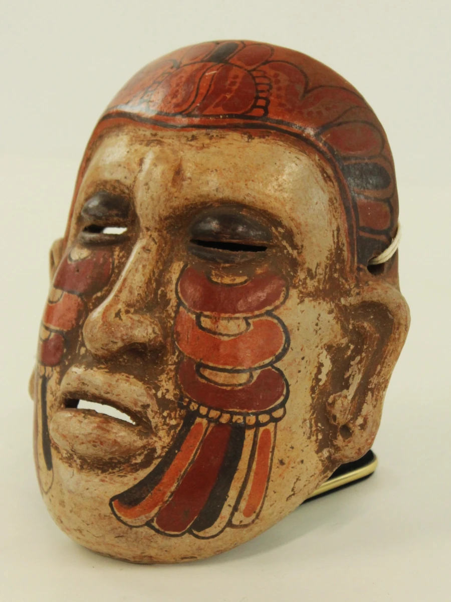 Polychroom aardewerken masker in precolumbiaanse/Maya-stijl – decoratief wandmasker - foto 2