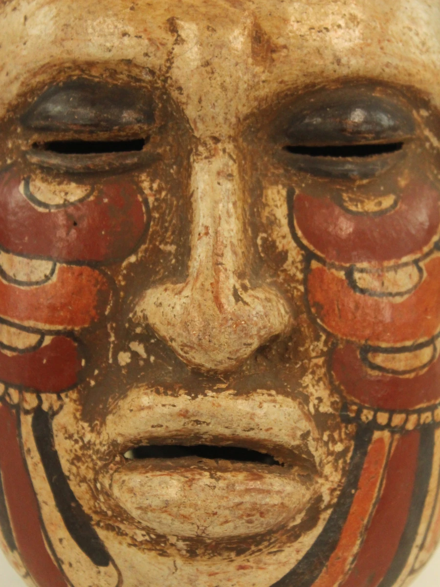 Polychroom aardewerken masker in precolumbiaanse/Maya-stijl – decoratief wandmasker - foto 3
