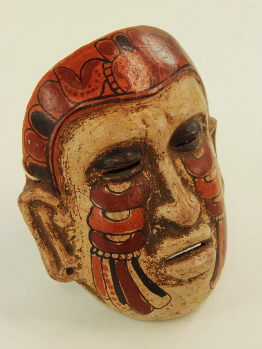 Polychroom aardewerken masker in precolumbiaanse/Maya-stijl – decoratief wandmasker - foto 4