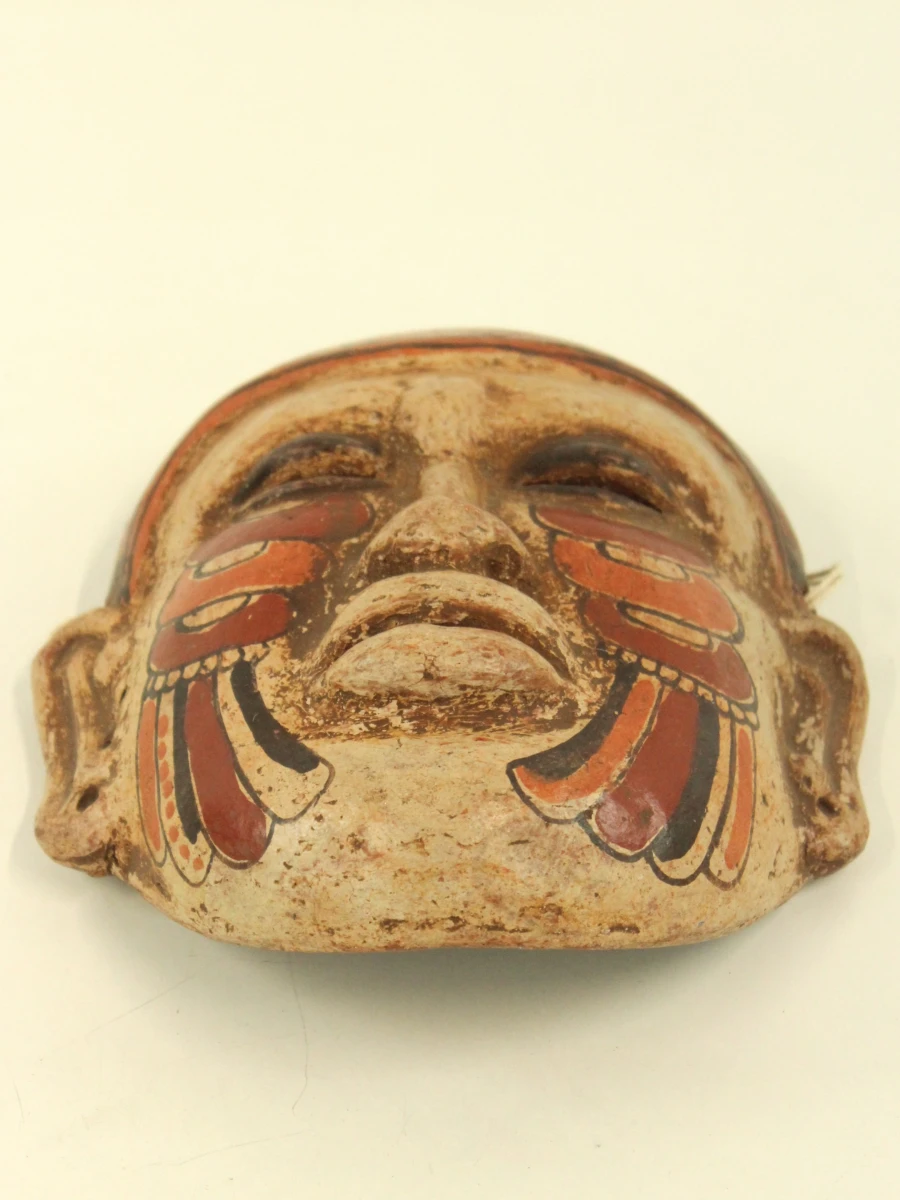Polychroom aardewerken masker in precolumbiaanse/Maya-stijl – decoratief wandmasker - foto 6