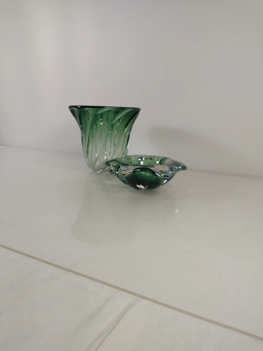 Set van 2 groene glazen decoratieve schaaltjes - foto 2