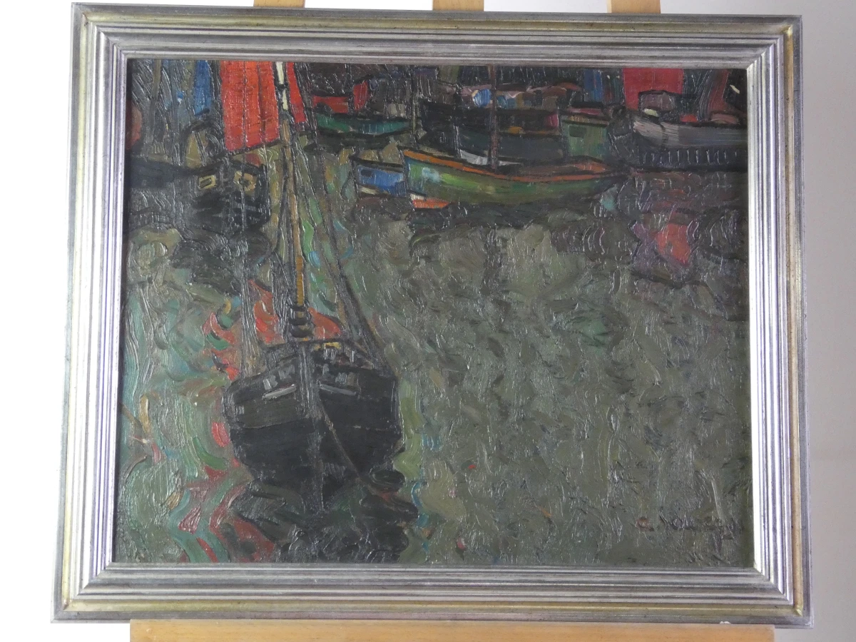 Olieverfschilderij havengezicht - Gesigneerd “a. Saverys” – kavel bij De Kringwinkel, Heverlee