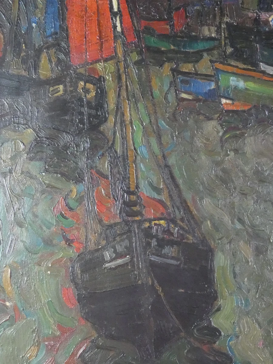 Olieverfschilderij havengezicht - Gesigneerd “a. Saverys” - foto 3