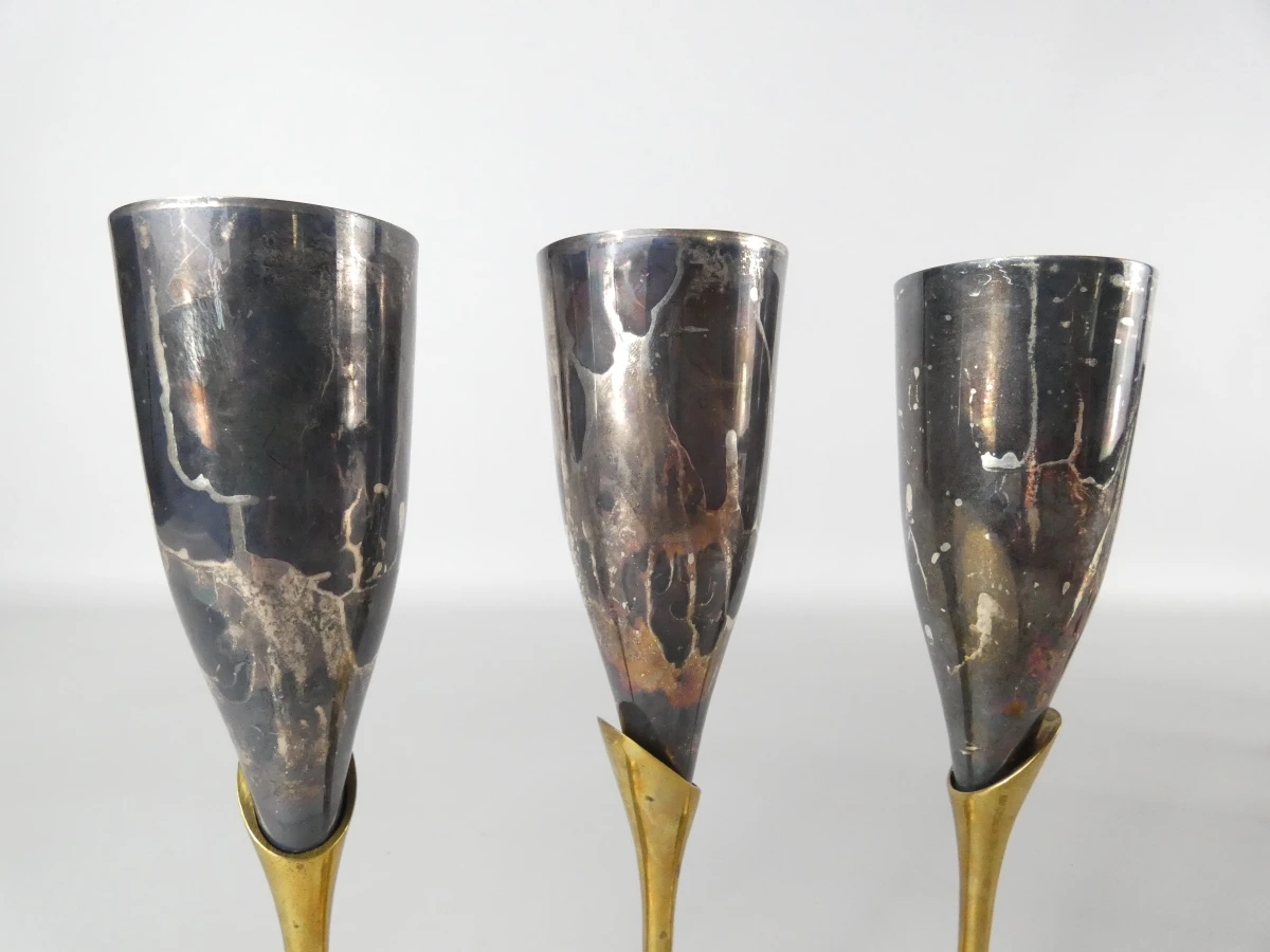 Claridge Brutalist Silverplate & Brass Flute Glasses (12 stuks) - foto 7
