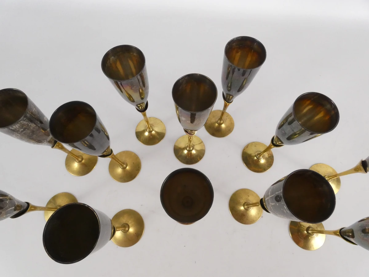 Claridge Brutalist Silverplate & Brass Flute Glasses (12 stuks) - foto 8