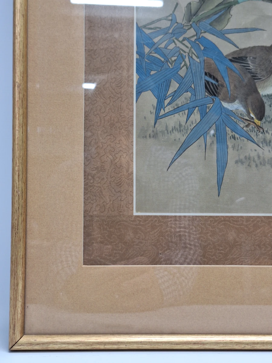 Aziatisch vogel- en bloemenschilderij - Kwartels tussen bloesems en bamboe - foto 8