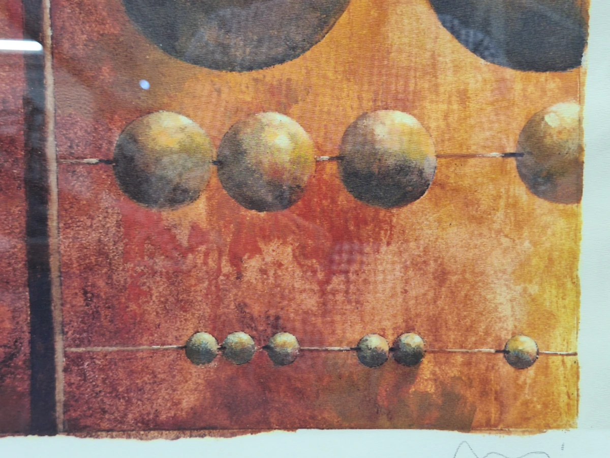 Abstracte compositie met zwevende bollen - Kleurenlithografie 27/50 E.A. - Örjan Wikström - foto 5