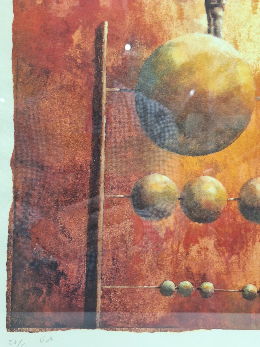 Abstracte compositie met zwevende bollen - Kleurenlithografie 27/50 E.A. - Örjan Wikström - foto 4
