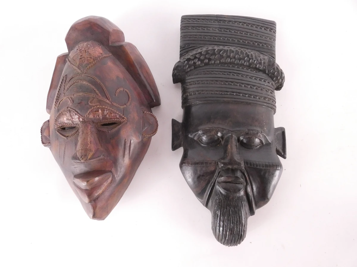 Set van 5 Afrikaanse houten maskers en houder(1992) - foto 5