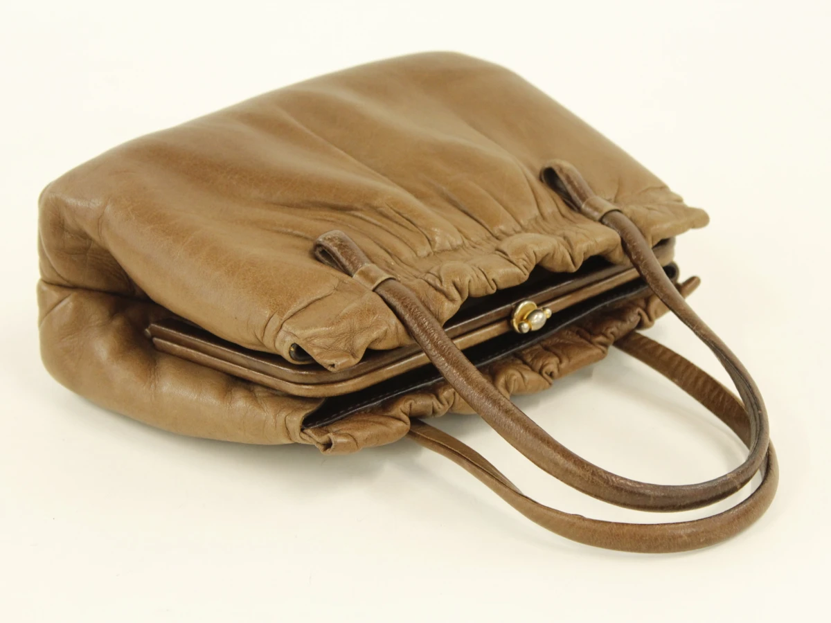 Vintage Cognacbruine Leren Handtas - foto 4