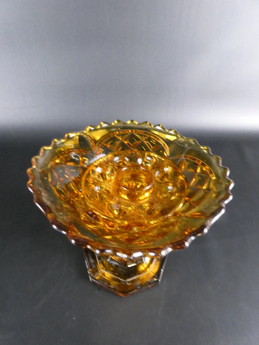 Vintage amberkleurige Art Deco glazen vaas met pique-fleurs - foto 2