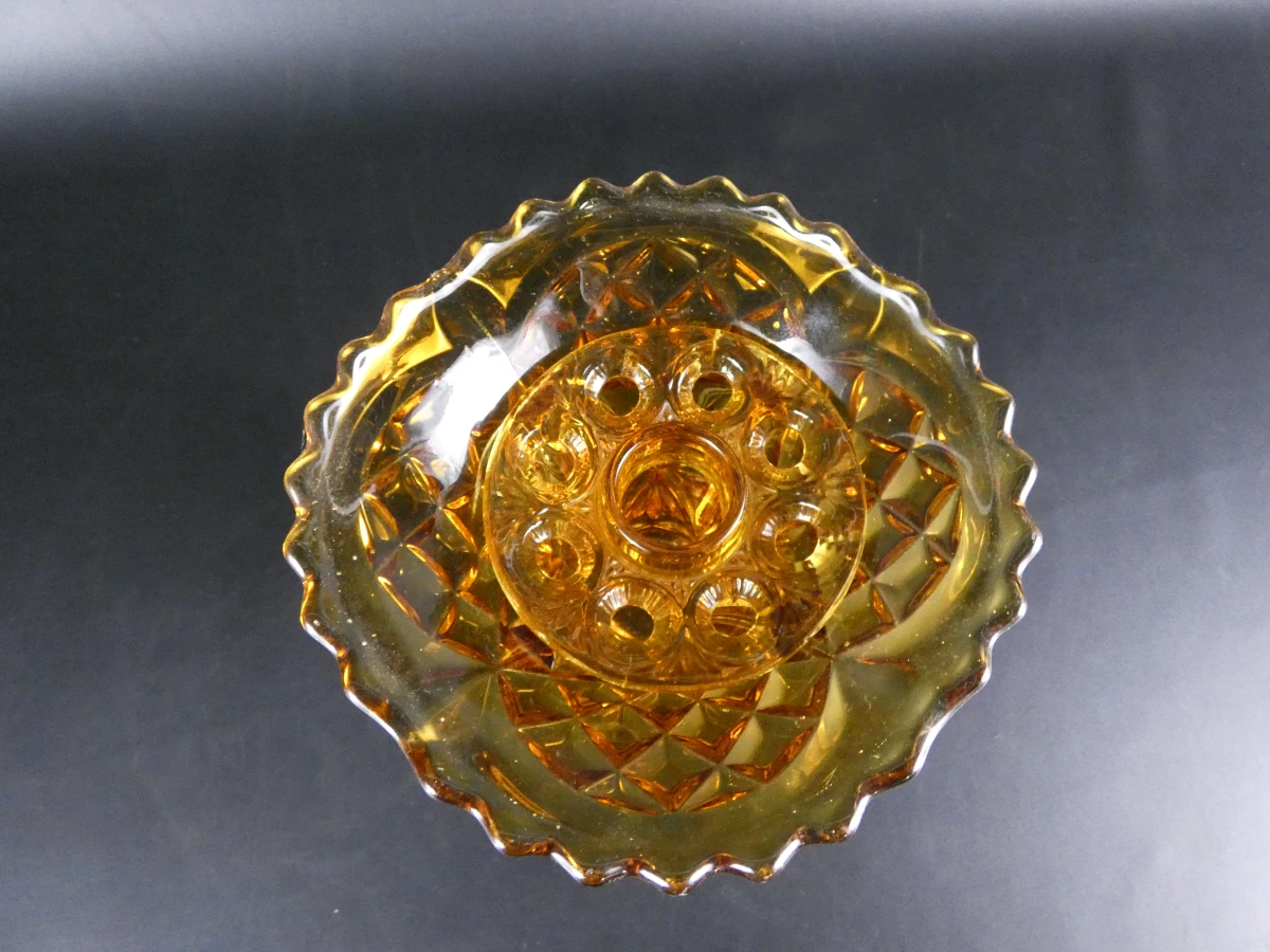 Vintage amberkleurige Art Deco glazen vaas met pique-fleurs - foto 3