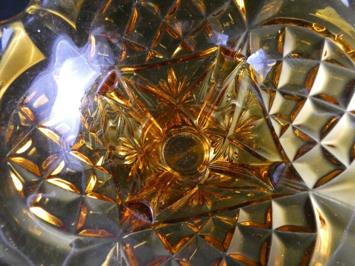 Vintage amberkleurige Art Deco glazen vaas met pique-fleurs - foto 8