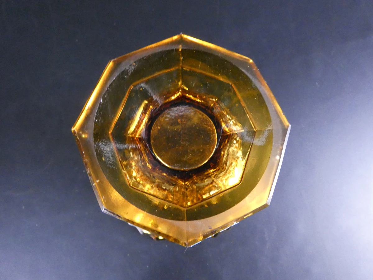 Vintage amberkleurige Art Deco glazen vaas met pique-fleurs - foto 9
