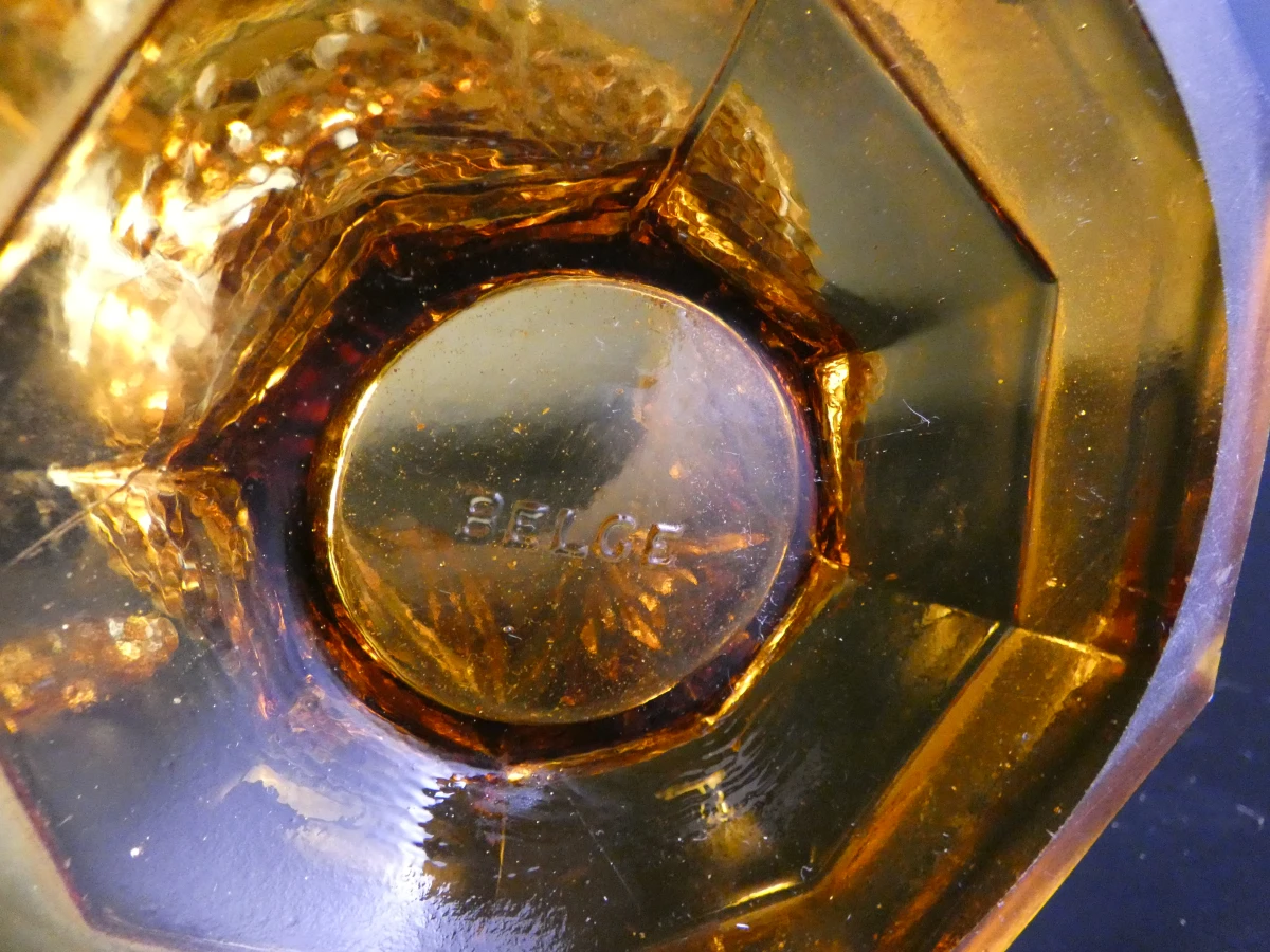 Vintage amberkleurige Art Deco glazen vaas met pique-fleurs - foto 10