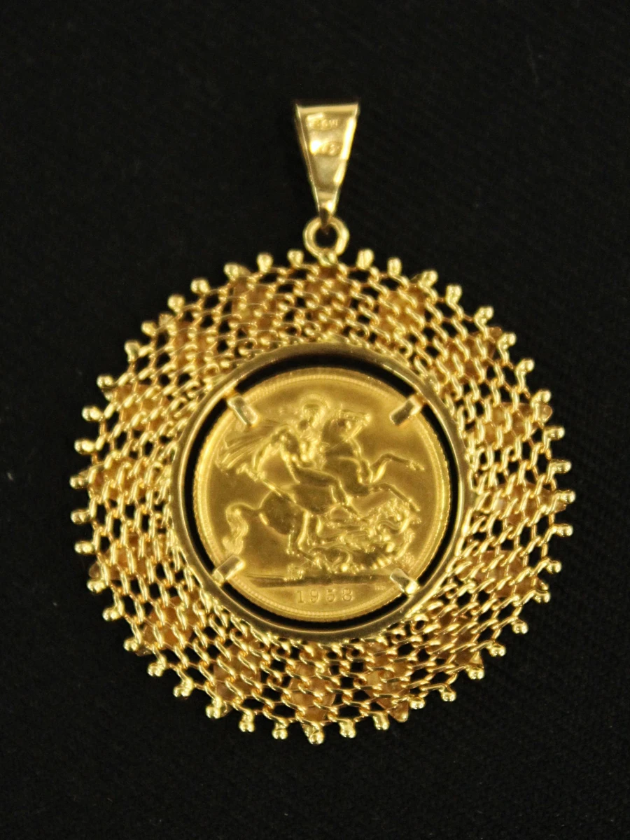 Vintage 18 karaats gouden hanger met Britse Sovereign 1958 – Scudellaro & Pavan - foto 6
