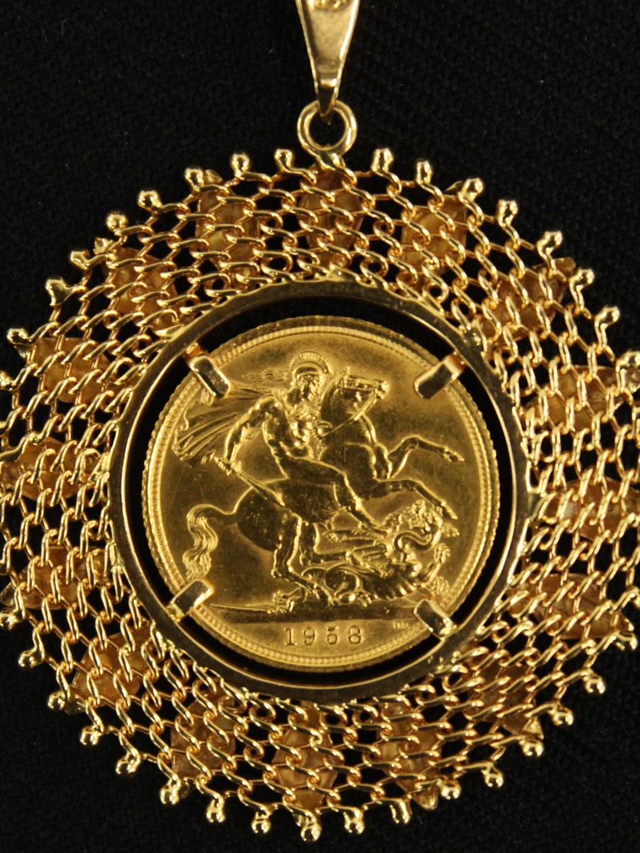 Vintage 18 karaats gouden hanger met Britse Sovereign 1958 – Scudellaro & Pavan - foto 7