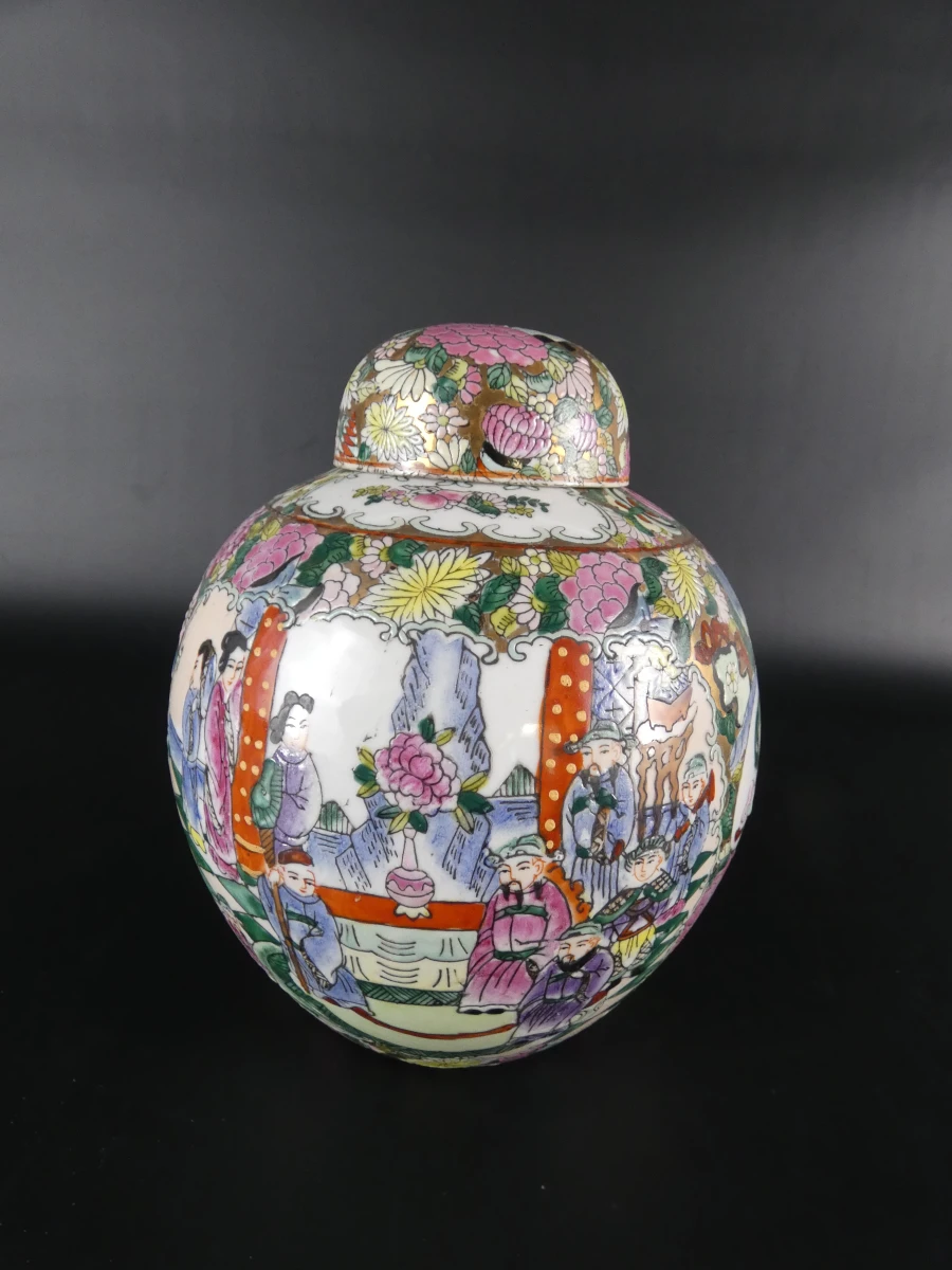 Set van 2 Chinese dekselvazen met kleurrijke decoratie - foto 13